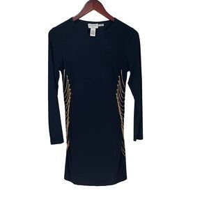 Carmen blue long sleeve dress with gold chain detail on sides size XS